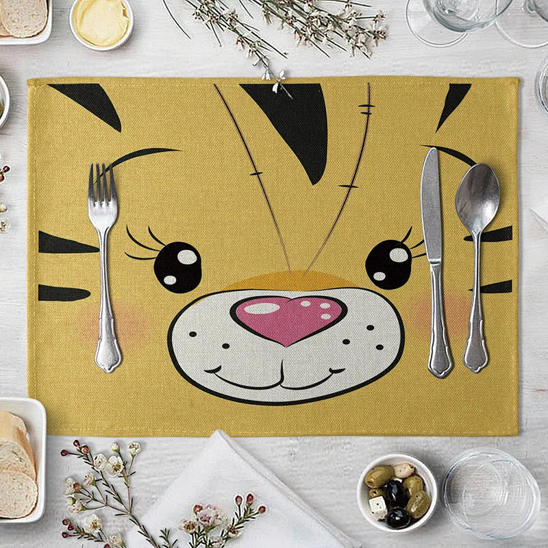40X30cm Animal Cotton Linen Table Mat Cartoon Pig Bear Fox Frog Pattern Placemats For Children Kids Kitchen Dining Place Mats