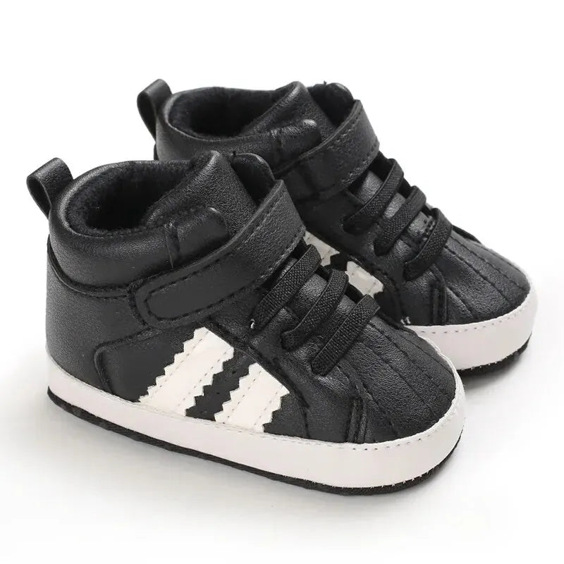 Meckior - Zapatillas altas para bebés, niños y niñas, suela suave antideslizante, zapatos para primeros pasos de cuna, 0-18 meses