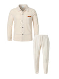 Men's Textured 2 Piece Outfits Lapel Collar Button Down Shirt Jacket & Drawstring Pants Set Casual Streetwear Tracksuit