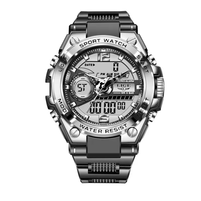 Reloj militar LIGE para hombre, digital, resistente al agua hasta 50 m, LED, de cuarzo, deportivo, grande, Masculino