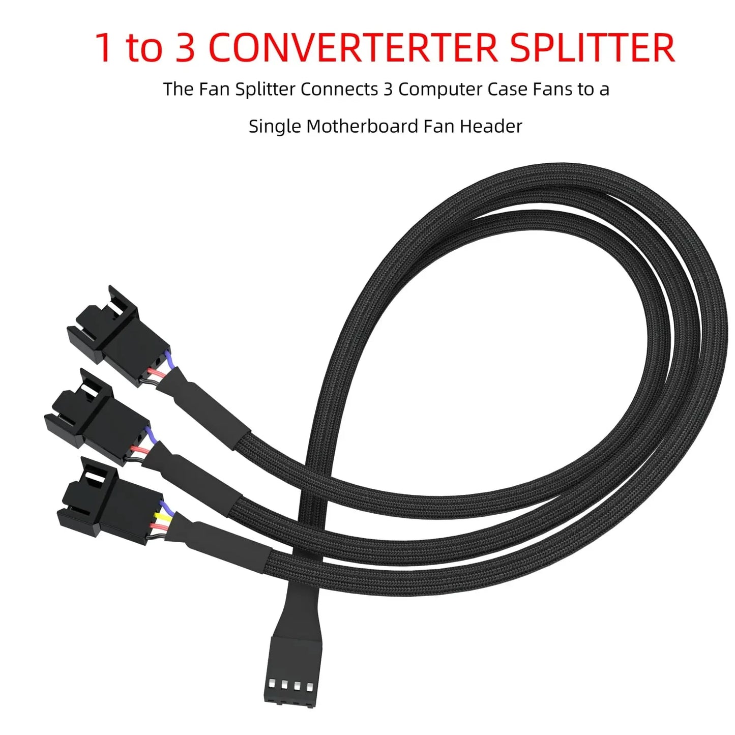 4-pin 1 to 3 Way PWM Fan Splitter Cable, Cooled 1 to 3 Way Tap Sleeve Extension Braided Cable Extension Cable 4-pin
