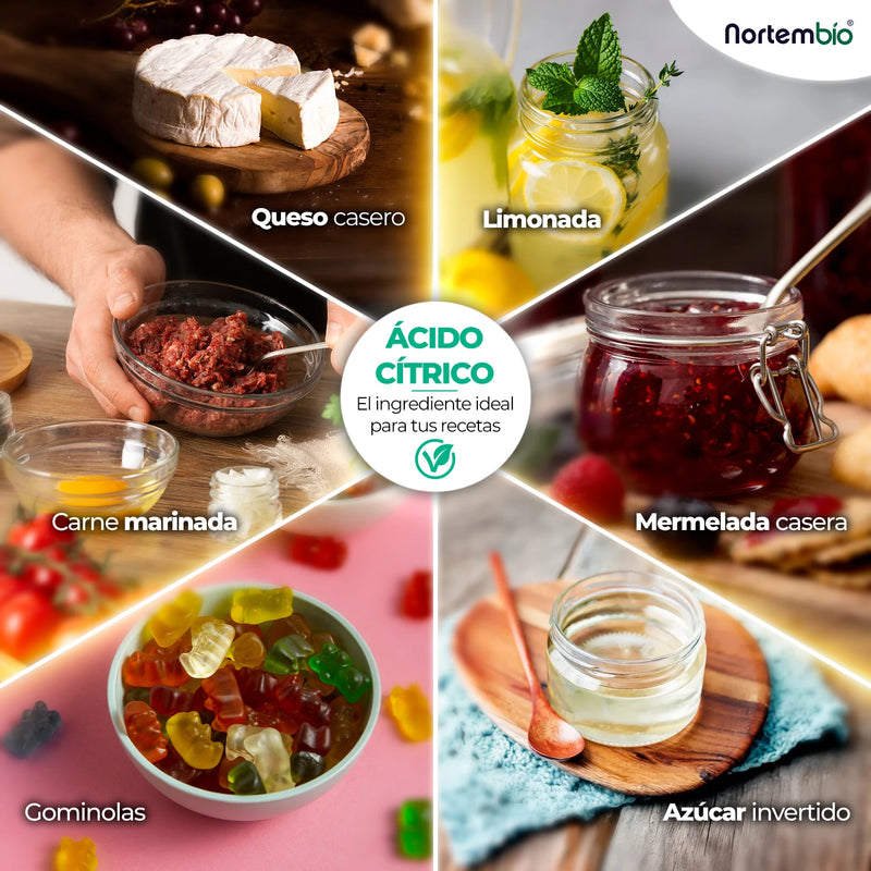 Nortembio 100% pure organic food citrus acid 2.7kg |   Kitchen and pastry |   Suitable for vegetarians, vegans and celiacs |   E-book included |   Without gluten