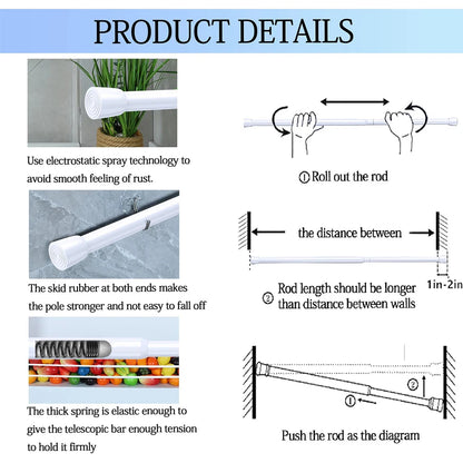Barras de cortina con resorte de tensión, duraderas, de longitud ajustable, extensibles, telescópicas, para baño, cocina y armario, sin taladro.