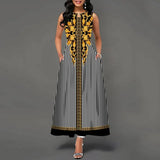 Women's V-neck Sleeveless Long Dress Retro Bohemian Dresses Floral Print Swing Casual New 
