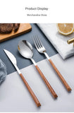 Juego de cubiertos con mango de madera de imitación de acero inoxidable, abrazadera para vajilla occidental, cuchillo, tenedor, cuchara de té, 30 Uds.
