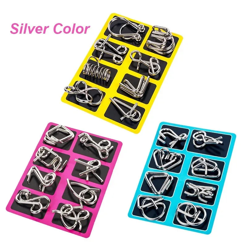 Conjunto de 8 Quebra-Cabeças de Arame Metálico, Jogos de Lógica e Raciocínio para Adultos, Desafios Mentais Estilo Montessori para Treinar Foco e Habilidades