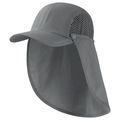 BASSDASH UPF 50+ Foldable Fishing Hat Baseball Cap with Removable Neck Flap Portable for Men Women Golf Hiking