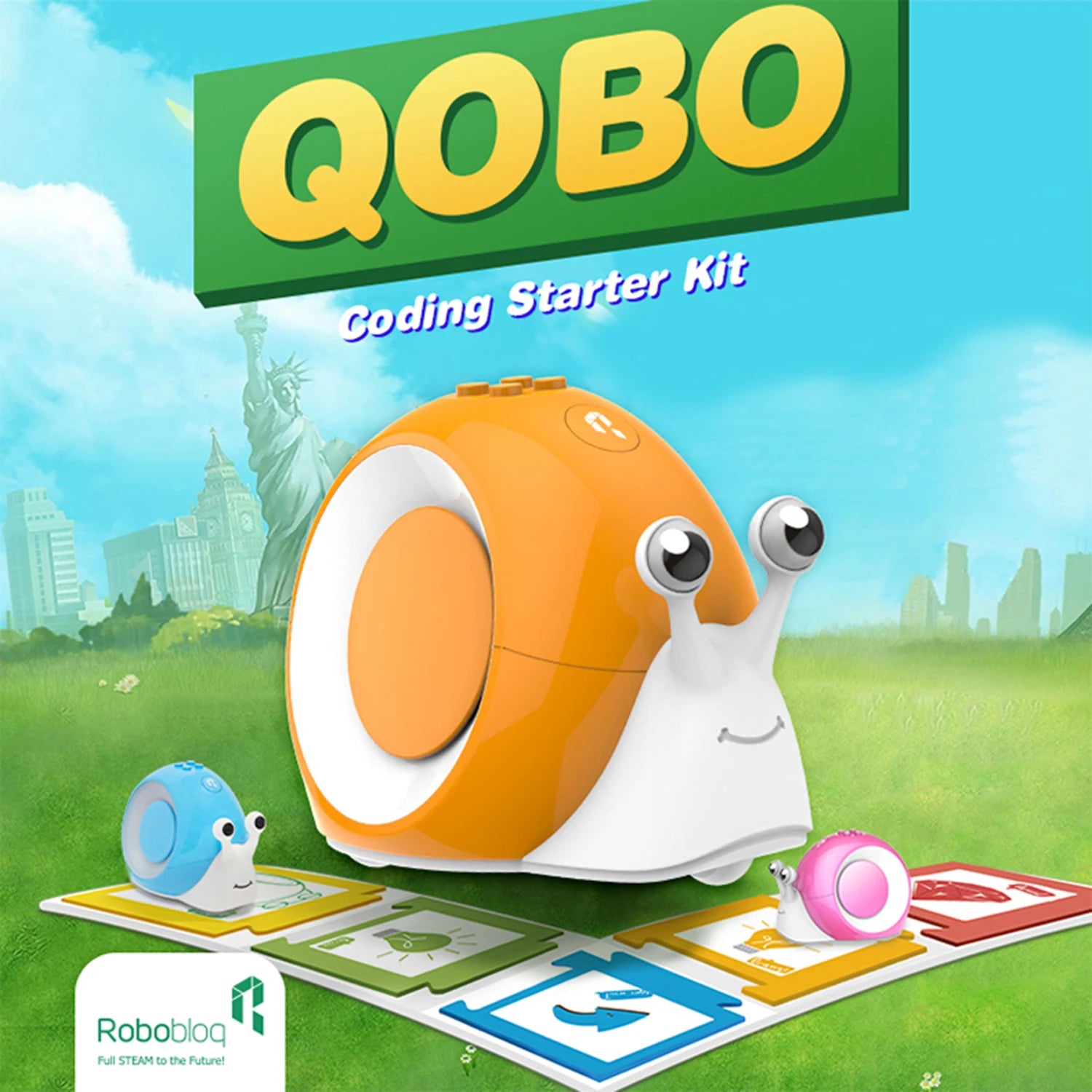 Robot de juguete Robobloq Qobo para niños de 3 a 6 años, robot de programación para educación temprana sin pantalla, 2 modos de juego, juguete educativo y de aprendizaje.
