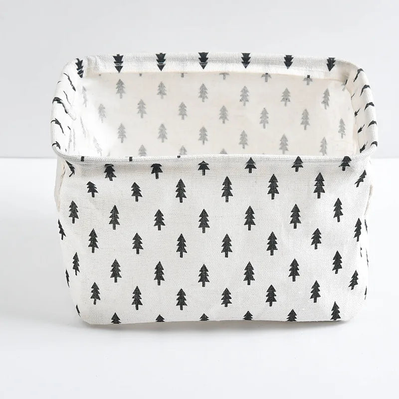 Small Foldable Canvas Storage Basket With Handle Cotton And Linen Desktop Storage Box Small Fresh Waterproof Storage Basket 1PC