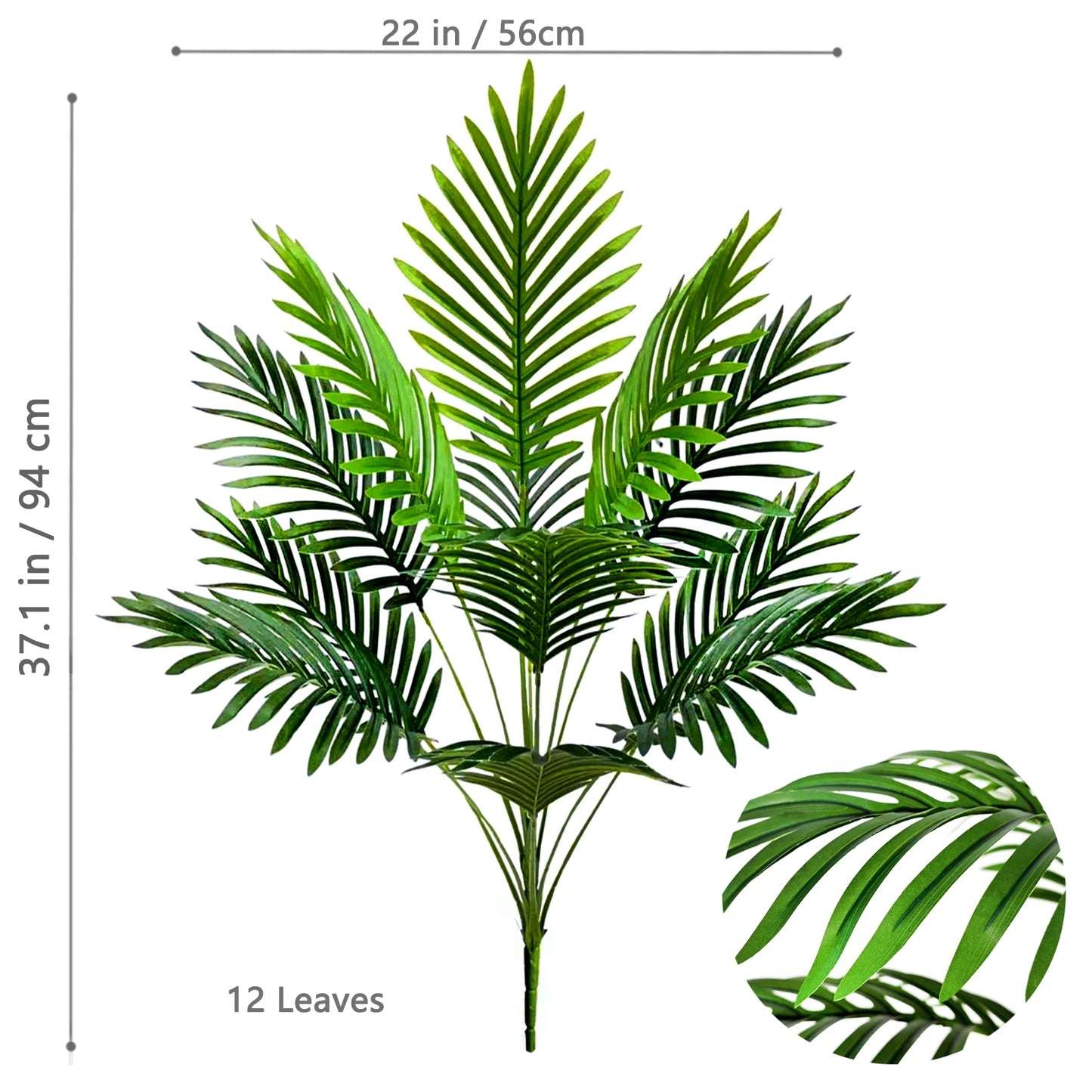 52-125cm/49.2in  Artificial Palm Tree Tropical Fake Plant Green Plastic Palm Leaf Branches Suitable for Home Garden Decoration