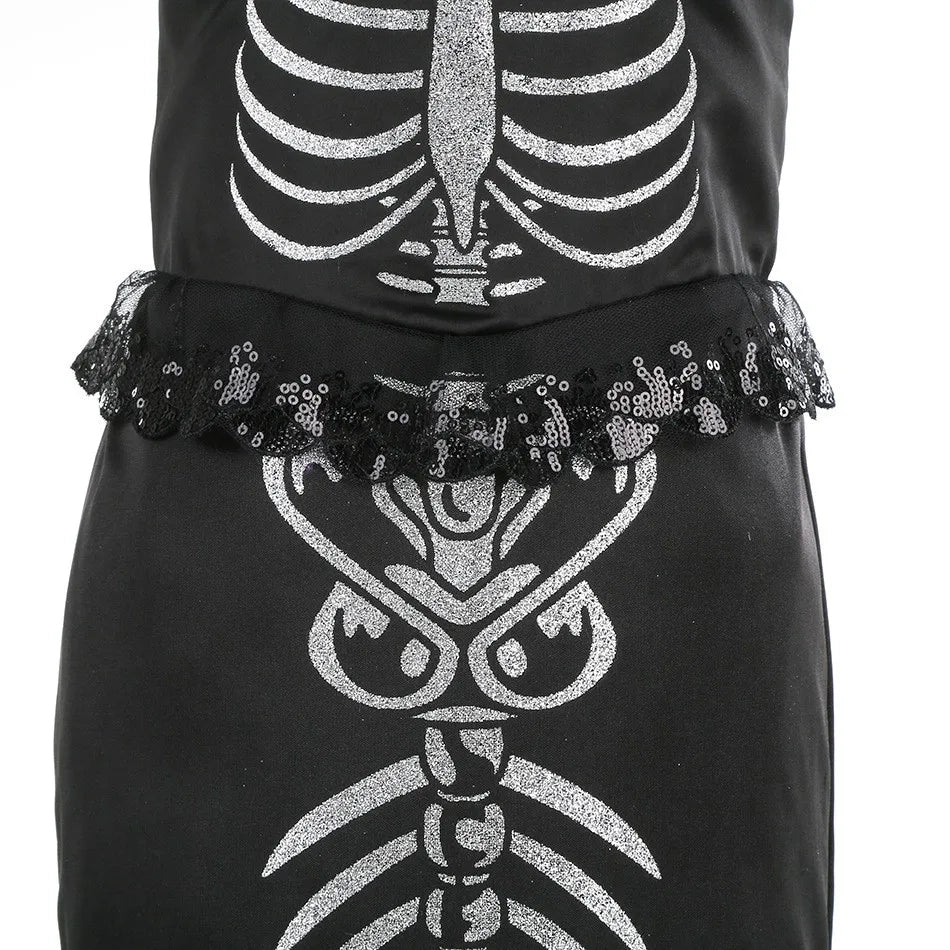 Halloween New Horror Skeleton Little Mermaid Costume Ariel Princess Black Skeleton Fishtail Dress Holiday Special Dress