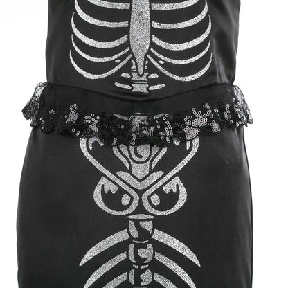 Halloween New Horror Skeleton Little Mermaid Costume Ariel Princess Black Skeleton Fishtail Dress Holiday Special Dress