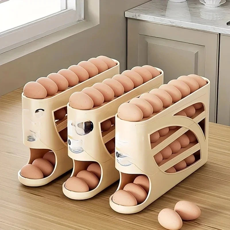Automatic Scrolling Egg Rack Kitchen Egg Holder Storage Box Egg Basket Container Organizer Rolldown Refrigerator Egg Dispenser