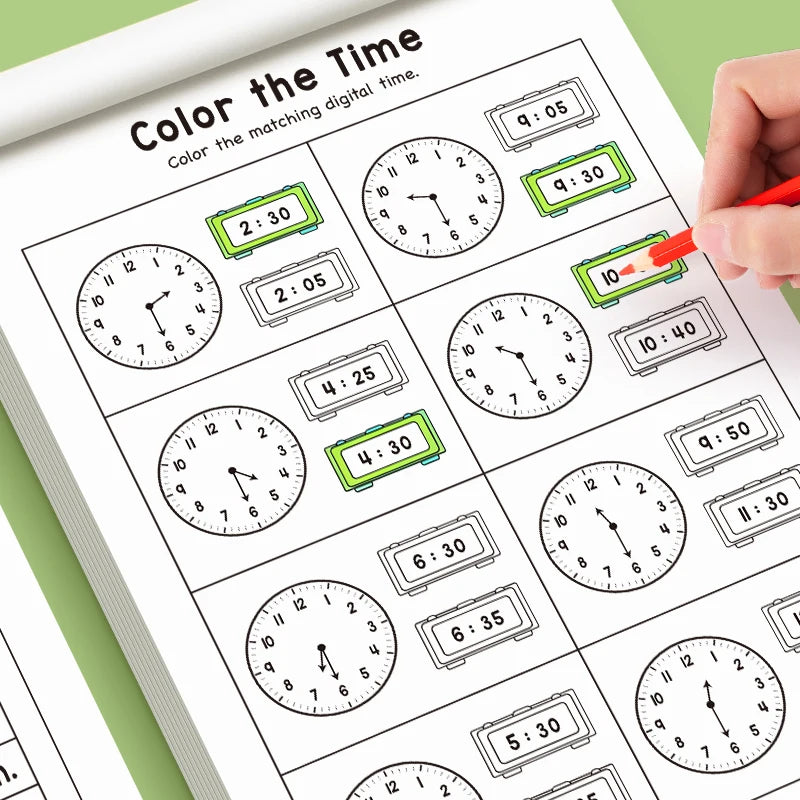Children's Practice Book for Learning How to Tell Time, Suitable for Home-Based Kindergarten Activities, Includes Reading and Math Exercises, Ideal for Classroom Teaching and Back-To-School Supplies Time Practice Cards/Early