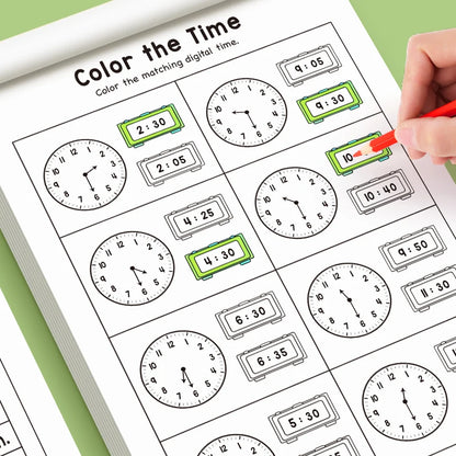 Children's Practice Book for Learning How to Tell Time, Suitable for Home-Based Kindergarten Activities, Includes Reading and Math Exercises, Ideal for Classroom Teaching and Back-To-School Supplies Time Practice Cards/Early