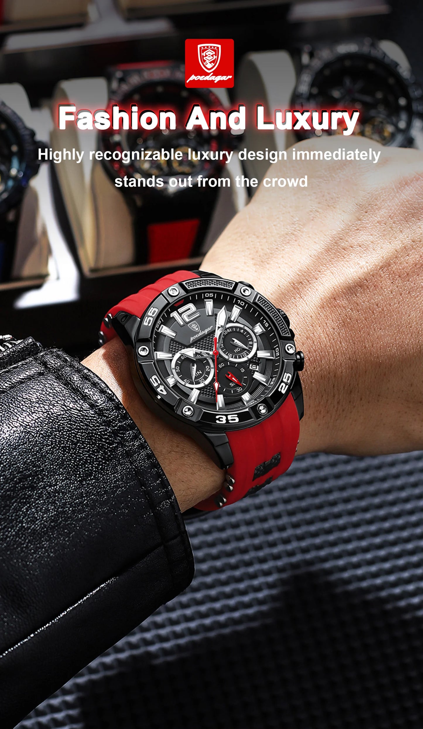 POEDAGAR Luxury Casual Men Watch Waterproof Luminous Chronograph Date Man Wristwatch High Quality Military Quartz Men's Watches