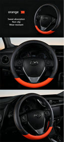 PU Leather Contrast Colour Car Steering Wheel Cover  Sweat Absorbent, Wear Resistant and Non-slip, Universal in All Seasons
