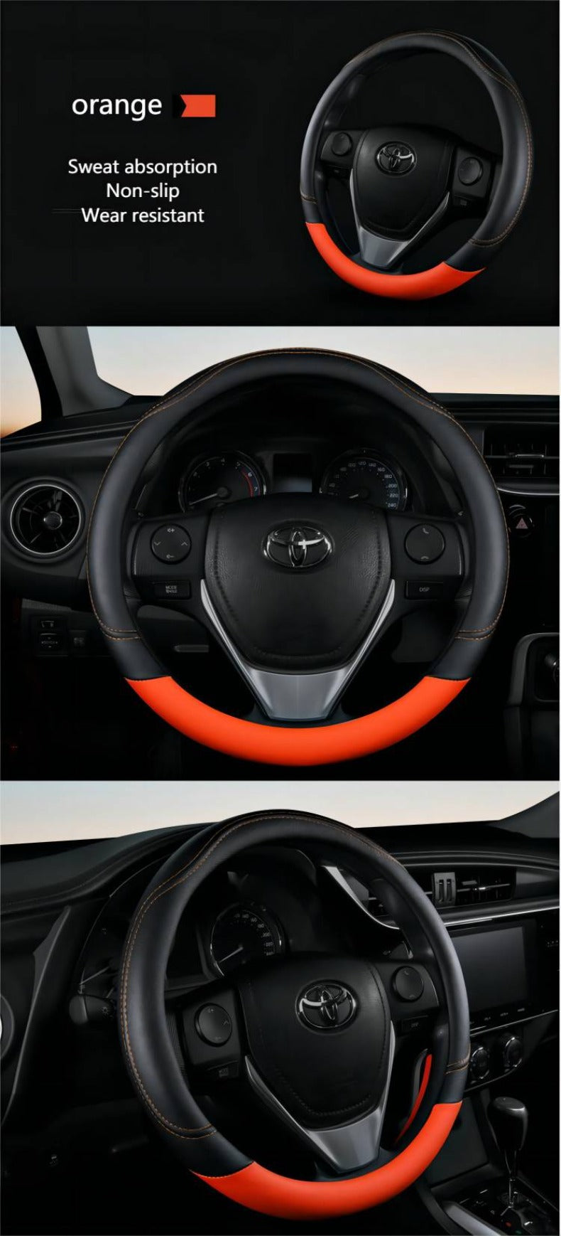 PU Leather Contrast Colour Car Steering Wheel Cover  Sweat Absorbent, Wear Resistant and Non-slip, Universal in All Seasons