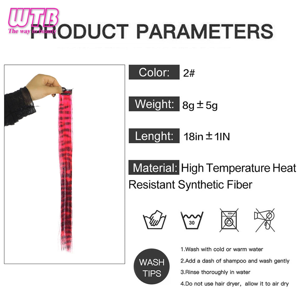 Synthetic One Card Hair Extension Wig Hair For Women Long Straight Clip-in Colored Zebra Line Feather Hair Extensions Fake Hair