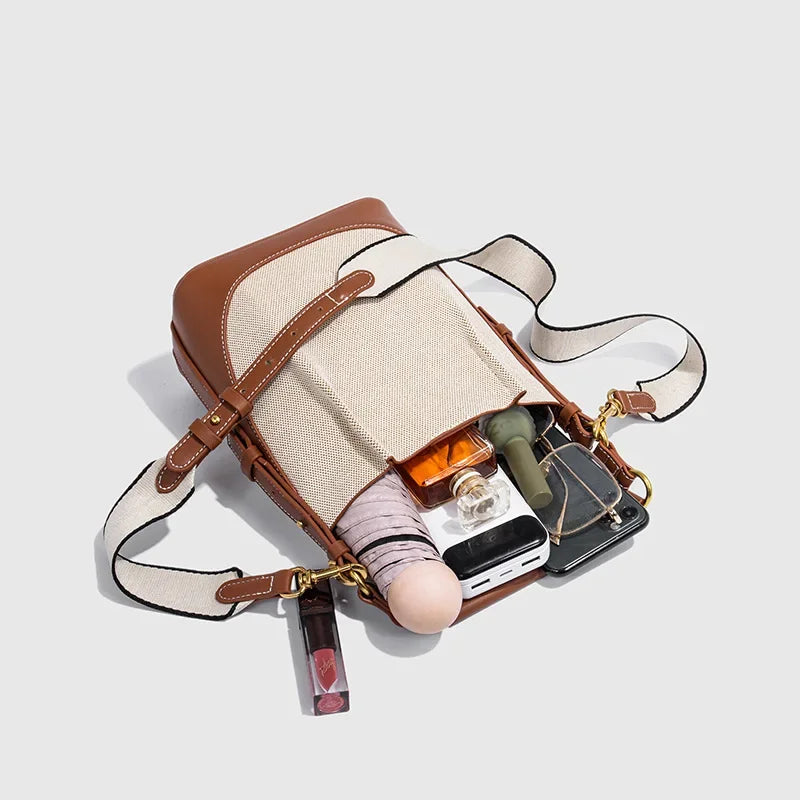 2024 New Large Capacity Women's Crossbody Bag With Wide Shoulder Strap Single Handbag Canva Bucket Bag Motorcycle Equipment Acce