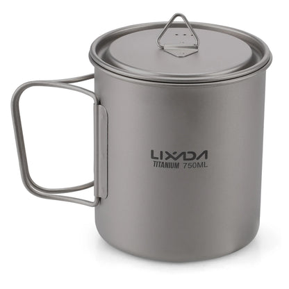 Taza de agua ultraligera de titanio Lixada con asa plegable, portátil para exteriores, camping, picnic, 300 ml/350 ml/550 ml/650 ml