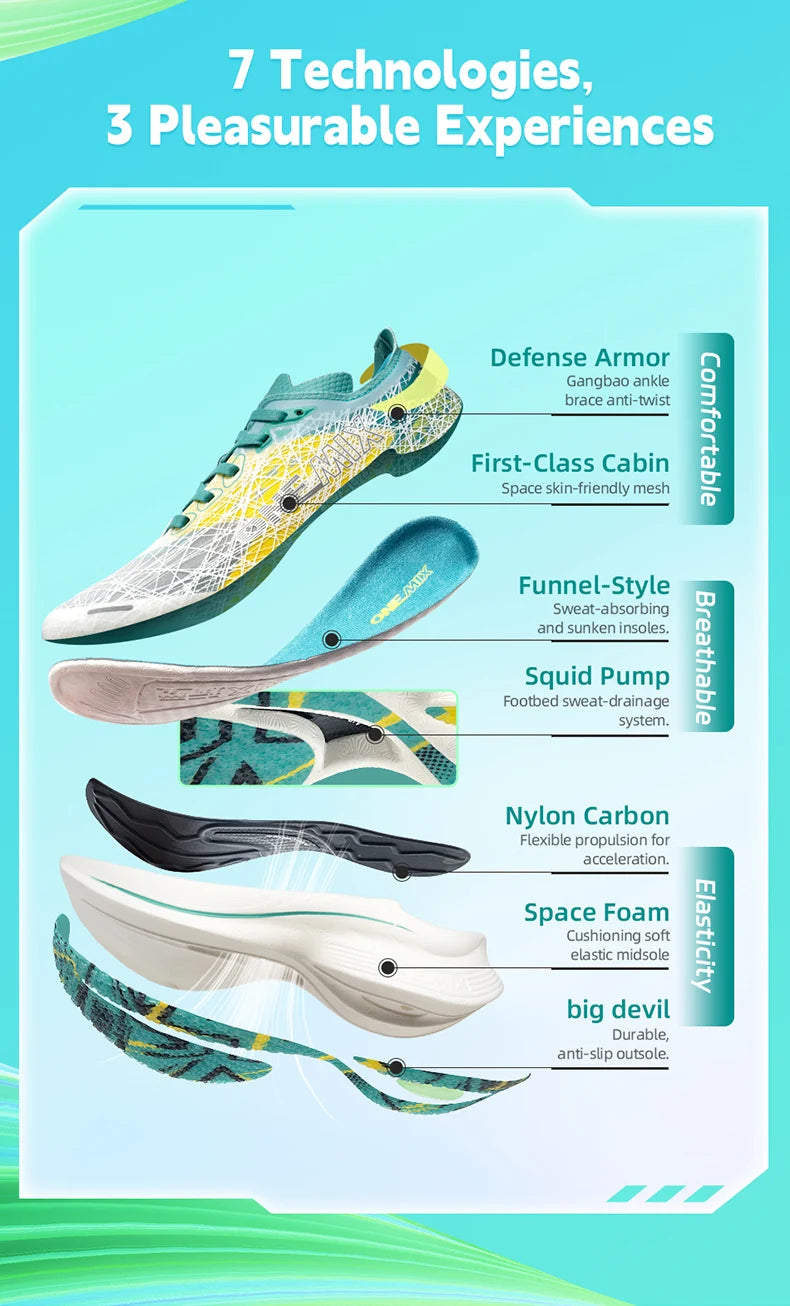 ONEMIX 2025 Marathon Carbon Plate Running Shoes Shock Absorption Ultra-light Sports Rebound Technology Outdoor Men Sneakes