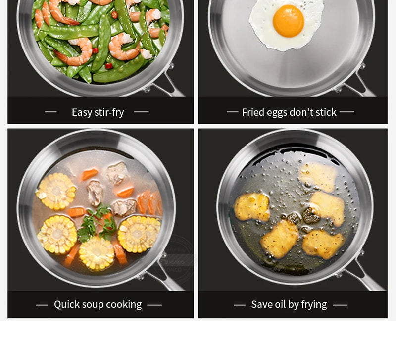 316 Stainless Steel Frying Pan 20cm Uncoated Wok Pan Non Stick Pots Household Cooking Pot Kitchen Cookware Steak Frying pan