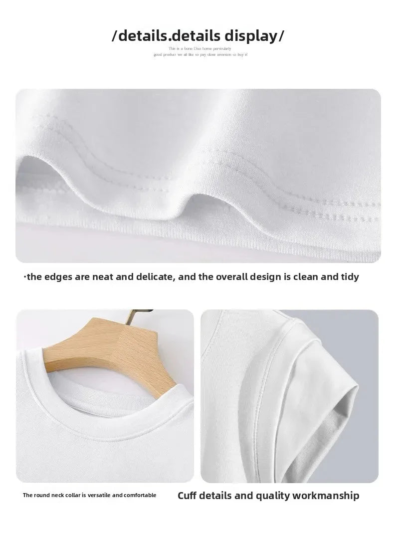 Summer Ice Silk Loose Fashionable Simple Pure Color round Neck Fly Sleeve T Shirt Women Short Sleeve Simple Style Crew Neck