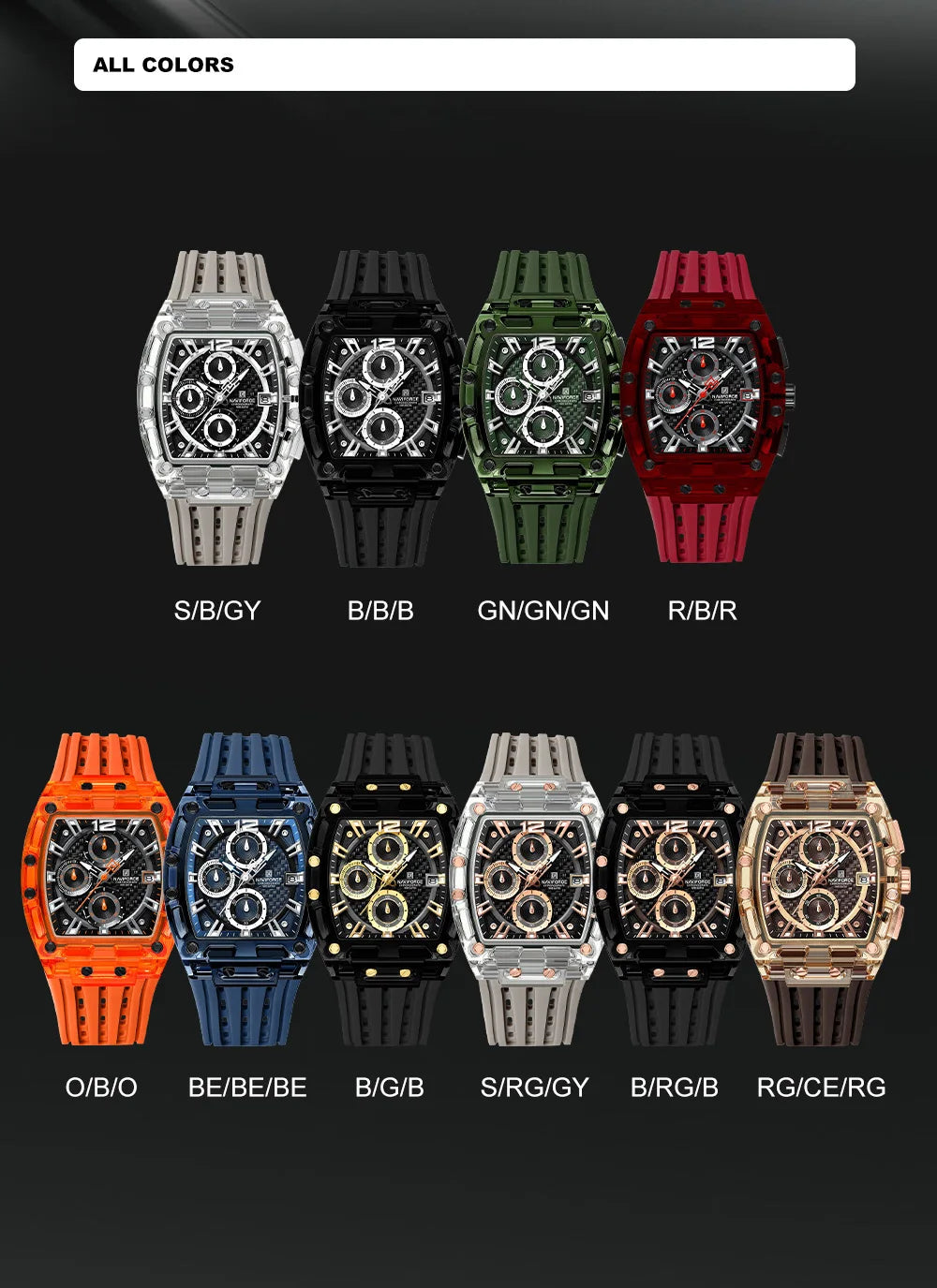 New NAVIFORCE Men's Quartz Multifunction Watches Fashion Sports Chronograph 5ATM Waterproof Silicone Band Casual Man Wrist Watch
