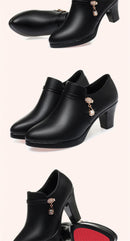 Comfortable Fashion Deep Mouth Soft Leather Women's Platform Shoes 2024 Fall Med Block Heels Single Shoes for Office Mom