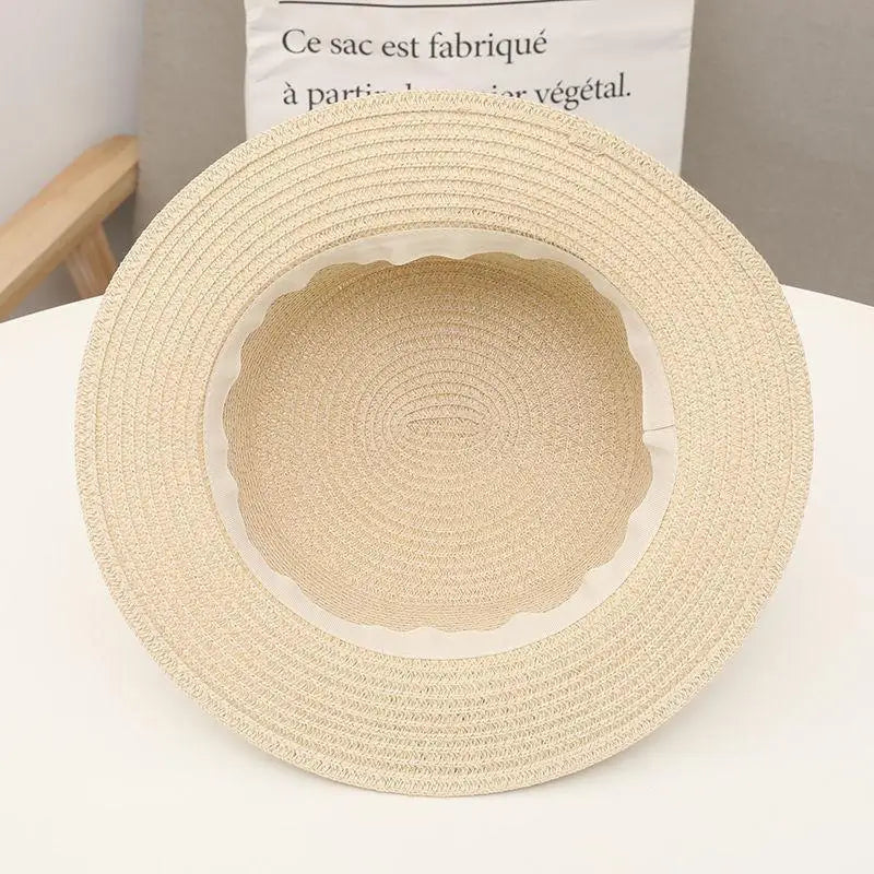 High Quality Flat Top Boater Sun Hat Straw Hat For Men & Women Summer Travel & Beach With Wide Brim UV Protection