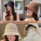 Hollow Out Crochet Sun Hat Wide Brim Bucket Hat Knitted Fisherman Hat Foldable Visor Small Fresh Simple Outdoor Casual Beach Cap