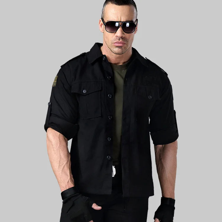 Short Sleeved Shirts Men Tactical T-shirt Spring Summer Workwear Cotton Vintage Shirt  Army Embroidery Pocket Cargo Tees