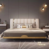 MINGDIBAO Cama Suspendida Moderna De Cuero Genuino con Luz Sensor, Estructura De Cama Doble Rectángulo con Acero Inoxidable, Camas Nórdicas