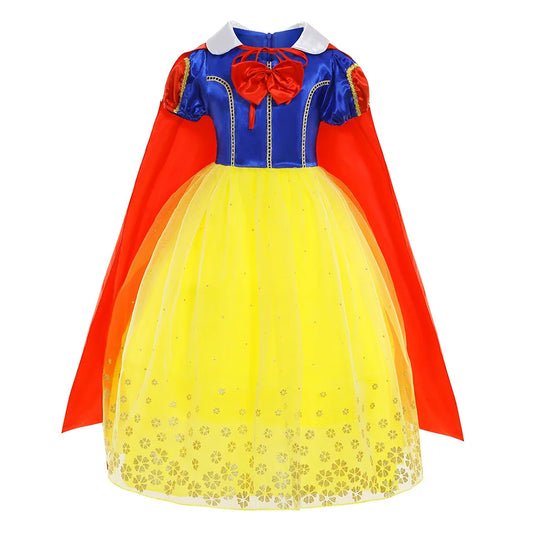 Girl Cosplay Snow White Pricess Dress Yellow Luxury Lace Costume With Cloak Holiday Birthday Party Apple Accessories 2-10Y