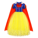 Girl Cosplay Snow White Princess Dress Yellow Luxury Lace Costume With Cloak Holiday Birthday Party Apple Accessories 2-10Y
