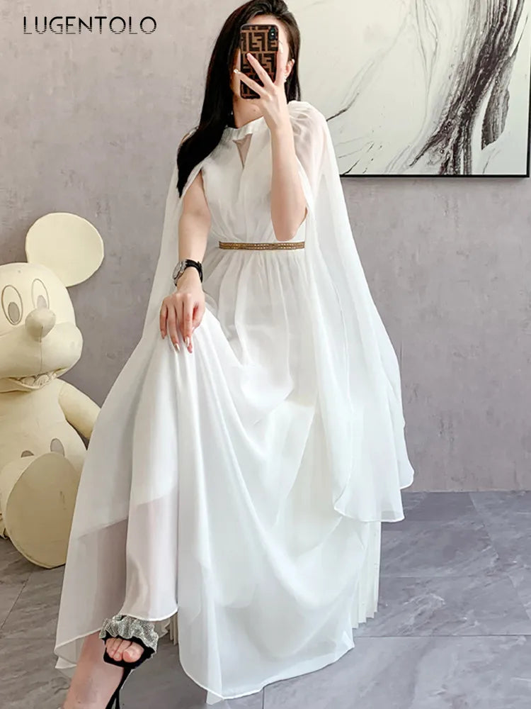 New Fashion Luxurry White Long Dress Women Sleeveless High-End Vintage Elegant Party Dresses Vestidos Female Clothing