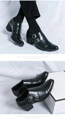 Fashion Buckle Leather Shoes For Men Big Size 46 Pointed Dress Shoes Man Quality Bussiness High Heels Shoes Man chaussure hommes