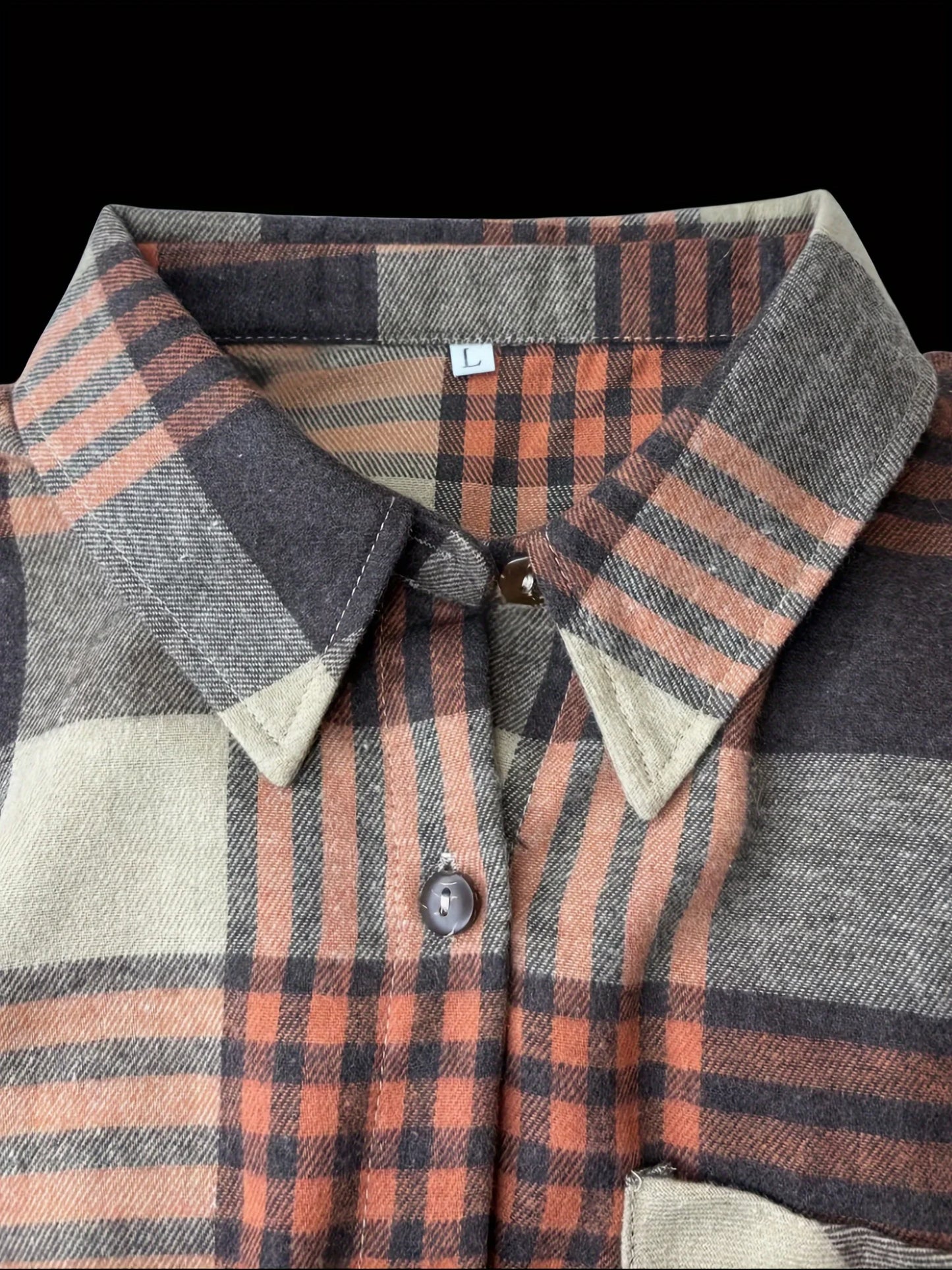 Blusa informal de manga larga holgada con cuello vuelto retro para mujer, camisa a cuadros de talla grande para primavera y verano, de largo medio