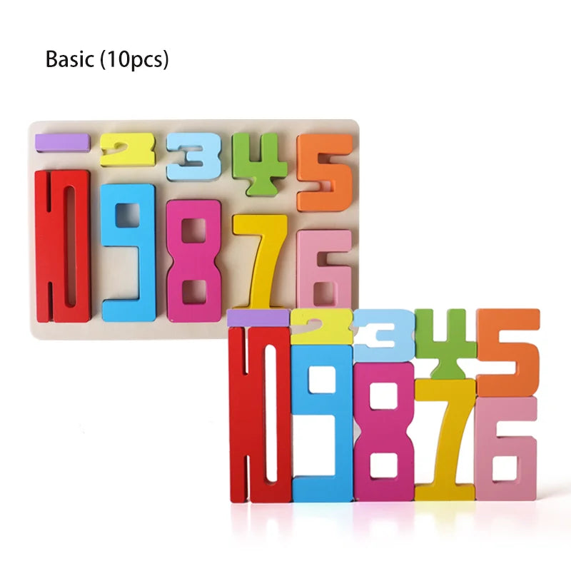 Wooden educational digital blocks, creative puzzles, stacking toys, fun brain teasers, early education topics, Montessori style