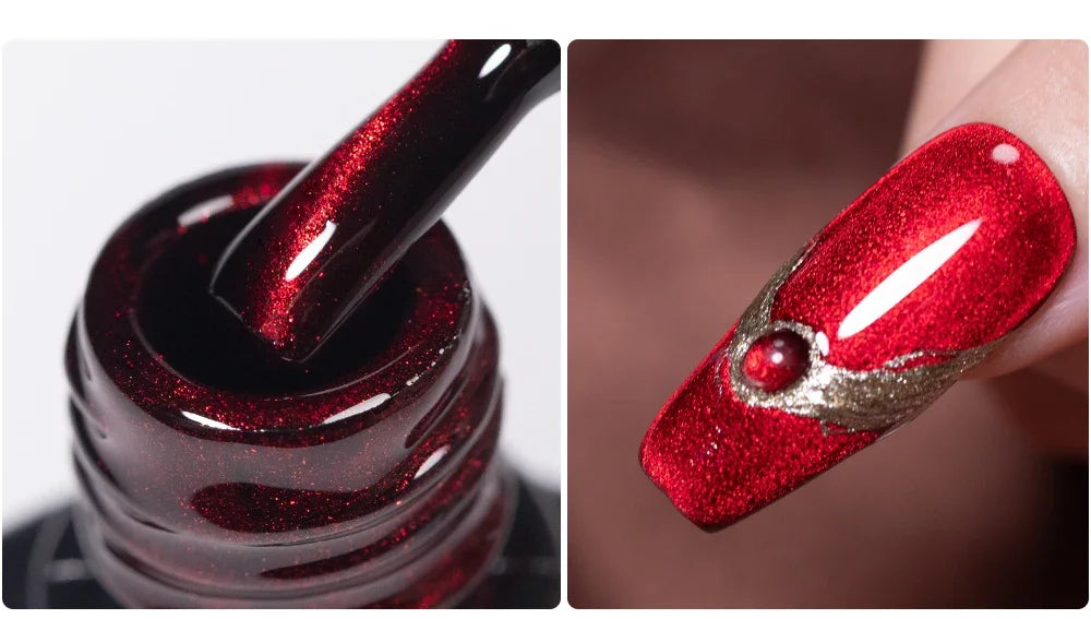 7.5ML Super Shiny Ruby Red Cat Magnetic Gel Nail Polish Wine Red Cat Eye Gel Soak Off Semi-Permanent Nail Varnish For Manicure
