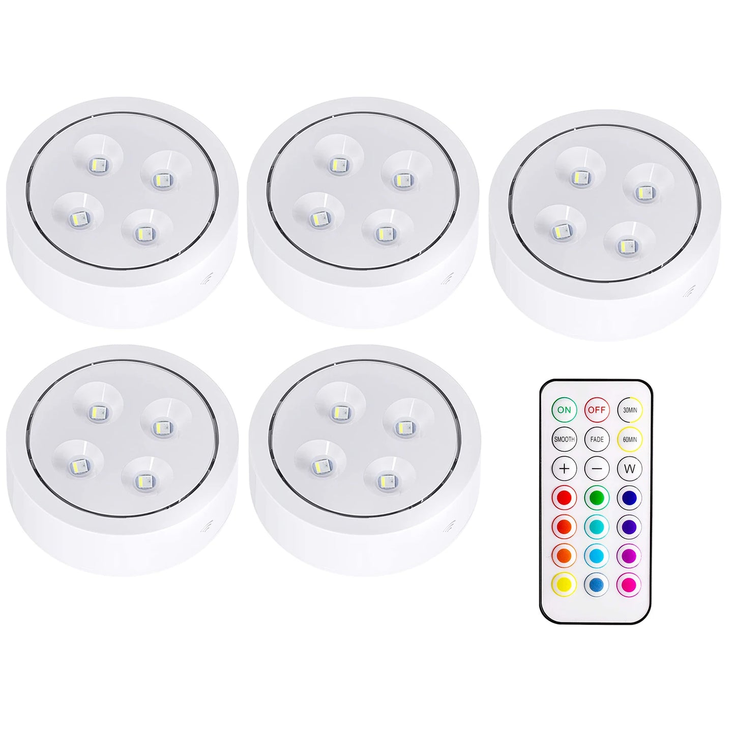 1-5 pces sem fio sob o armário luzes led para cozinha rgb mudança de cor puck luz da noite controle remoto lâmpada do armário bateria