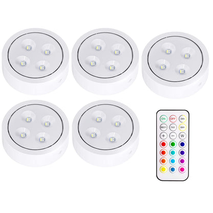 1-5 pces sem fio sob o armário luzes led para cozinha rgb mudança de cor puck luz da noite controle remoto lâmpada do armário bateria
