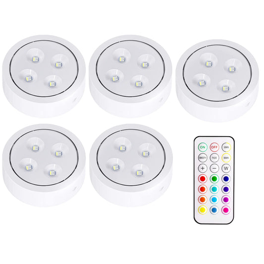 1-5 pcs Wireless Under Cabinet LED Lights for Kitchen RGB Color Changing Puck Night Light Remote Control Closet Lamp Battery