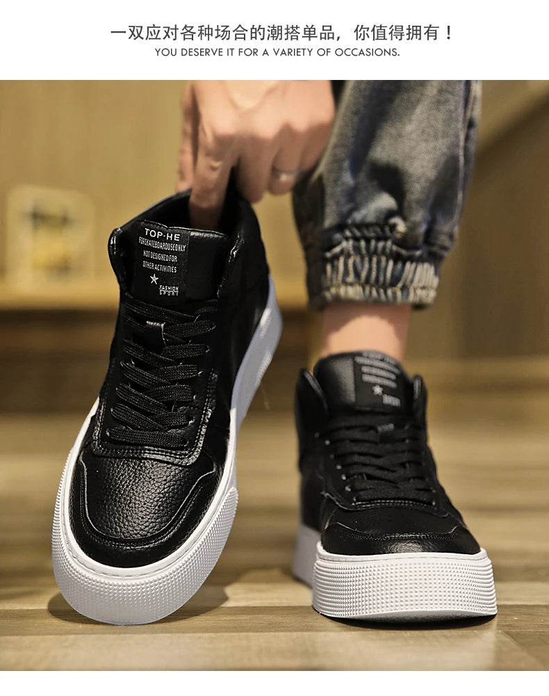 IGxx High top Shoes Zip Lace-up Leather Men's Sneakers Punk Ankle Boots For Men Hook&Loop Shoes White indestructible lacoste
