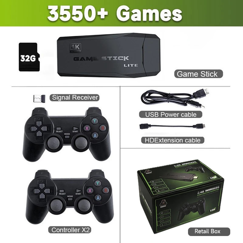 Consola de videojuegos Stick Lite 4K HD M8 de 64 GB con doble mando inalámbrico para 10 000 juegos retro, regalo de Navidad para niños.