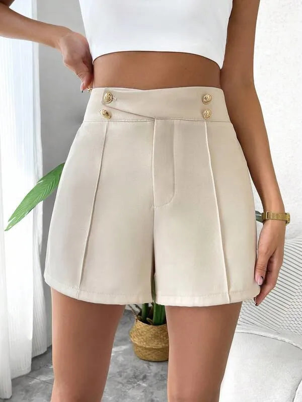 MEXZT Y2K Streetwear Women Fashion A-line Shorts Vintage High Waist Zipper Gold Button Elegant Suit Female Short Pants Mujer