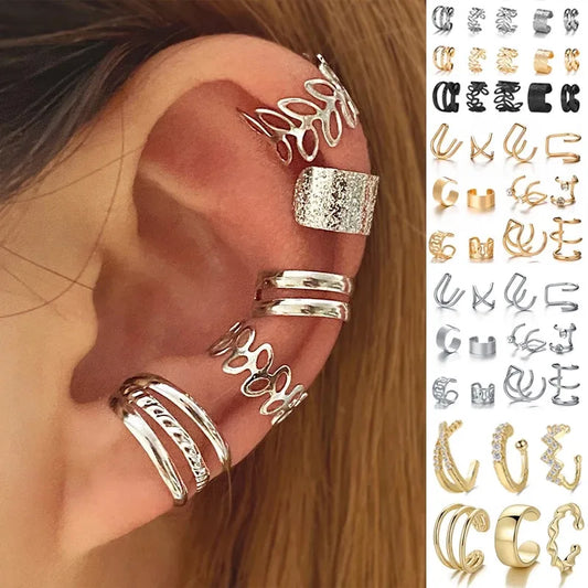 Pendientes de clip con hojas de color plateado para mujeres y hombres, creativos y sencillos, con forma de C, sin perforaciones, joyería de tendencia, regalo.