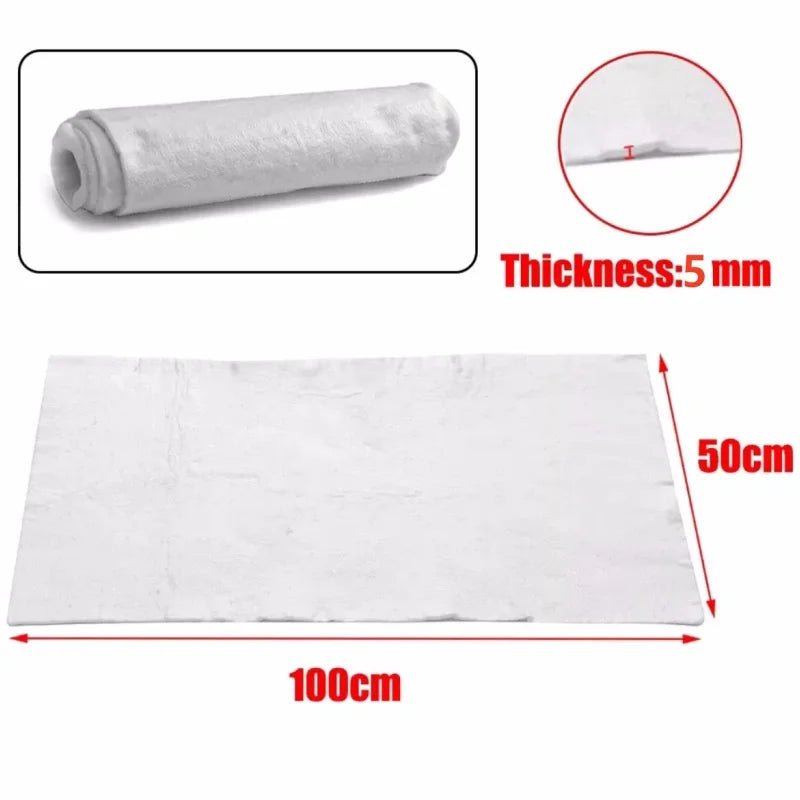 Silenciador de tubo de escape de motocicleta de 100 cm x 50 cm y 5 mm, relleno de fibra de vidrio y algodón con aguja de fieltro. 