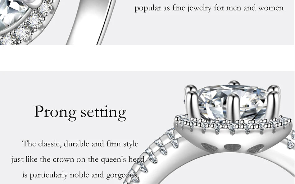 PERFANY 2/3CT Moissanite Ring for Women S925 Pure Silver Plated 18K White Gold Diamond Wedding Ring Luxurious Wedding Jewelry
